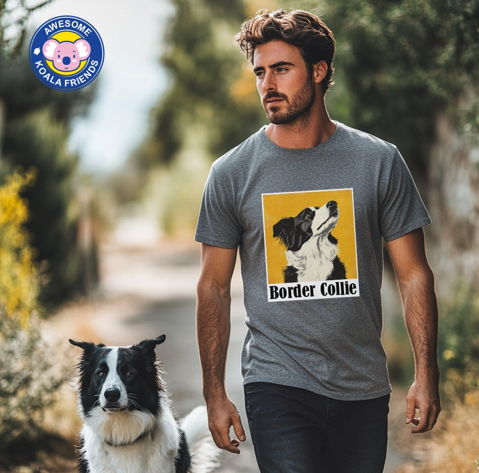 Australia Illuste designed T shirts "Border Collie"   (Gray, Large)