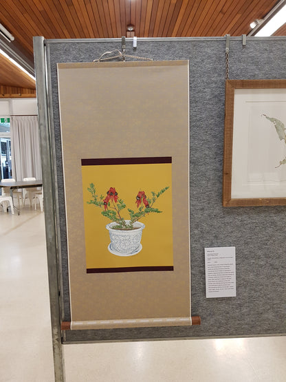 Australia Botanical Artist [Minjung Oh] Original Painting " Sturts Deserts Pea in a vase"