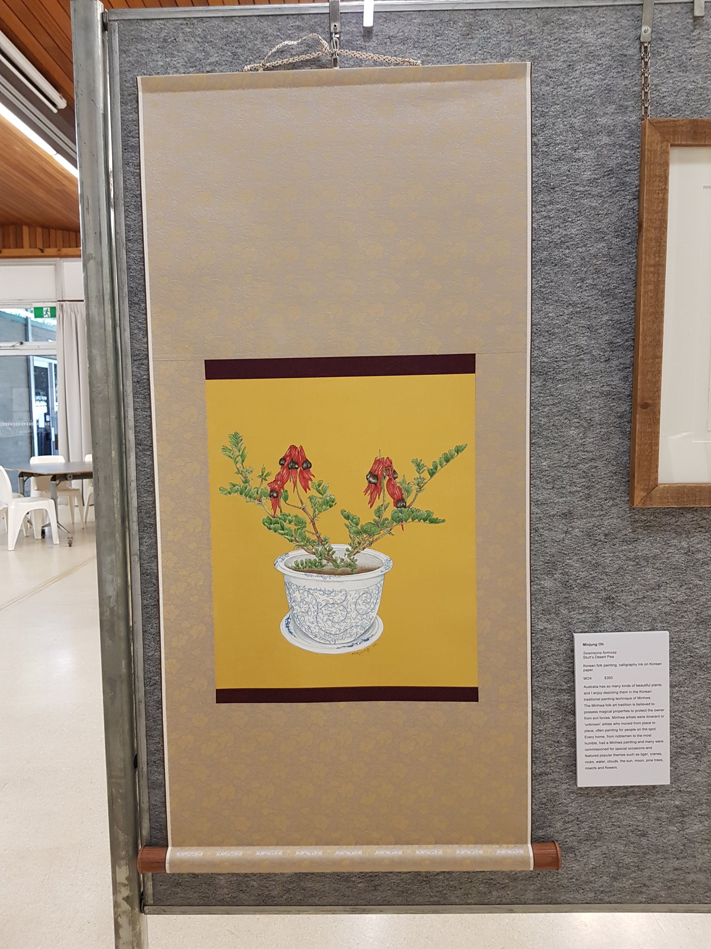 Australia Botanical Artist [Minjung Oh] Original Painting " Sturts Deserts Pea in a vase"