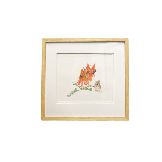 [Minjung Oh] "Sturts Desert Pea and Oddea Dunnart Art Frame"   original painting and Frame