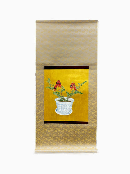 Australia Botanical Artist [Minjung Oh] Original Painting " Sturts Deserts Pea in a vase"