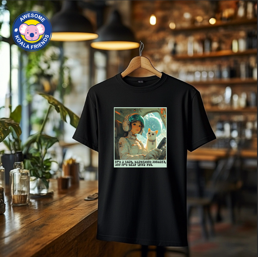 [Awesome Koala Friends] "It's a long, Dangerous journey, But it's Okay with you" T shirts (Black, Large)