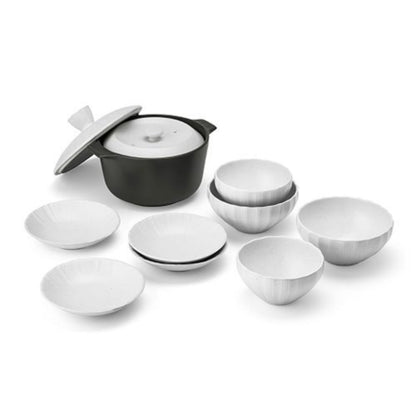 [KwangJuYo] Modern Line Seashell Series White Heat-Resisting Pot with Bowl Set 11pcs