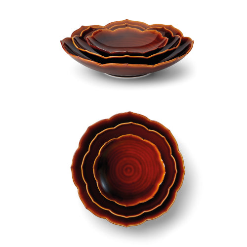 [KwangJuYo] Modern Line Lotus Flower Series Persimmon Red Concave Dish 3pcs