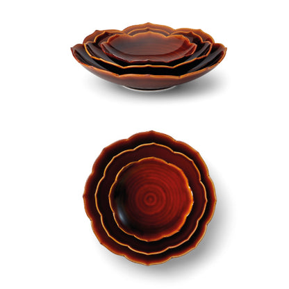 [KwangJuYo] Modern Line Lotus Flower Series Persimmon Red Concave Dish 3pcs