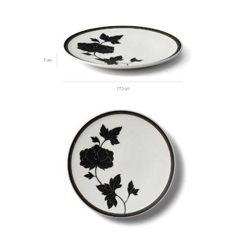 [KwangJuYo] Classic Line Heritage MokDan Dessert Black Plate 17
