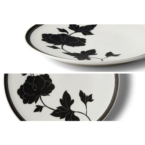 [KwangJuYo] Classic Line Heritage MokDan Dessert Black Plate 17