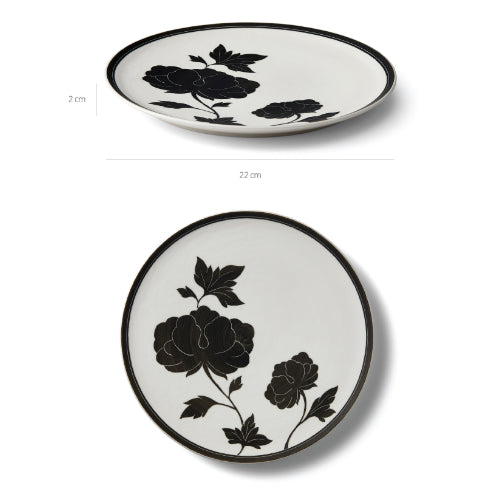 [KwangJuYo] Classic Line Heritage MokDan Dessert Black Plate 22