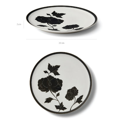 [KwangJuYo] Classic Line Heritage MokDan Dessert Black Plate 22