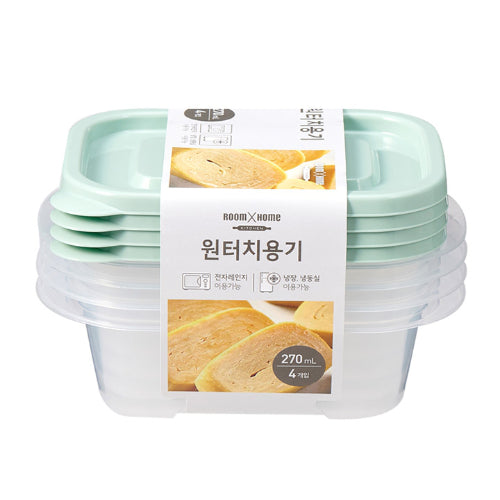 [Room by Home] One Touch Container (Rectangular) 270ml x 4pcs